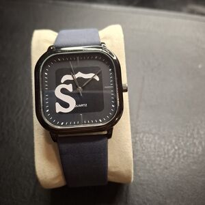 Shabazz Square Black Dial Quartz Watch with Blue Strap